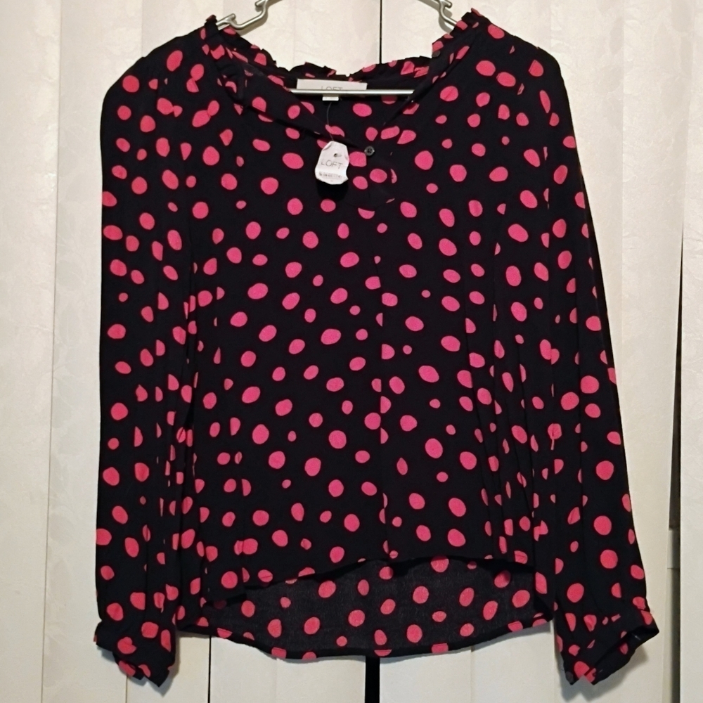 NWT "LOFT" - Red Spotted Blouse, S